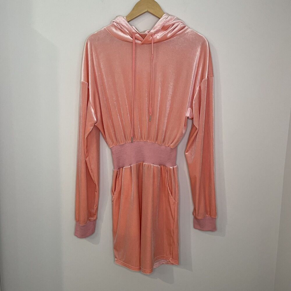 Eros Velour Barbiecore Sweater Dress Jumpsuit Long Sleeved Hoodie Pink Size XS